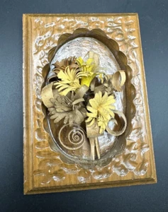 Vintage Handcarved Wood Flowers Ozarks by Margaret Tarwater Plaque Small Hanging - Picture 1 of 7