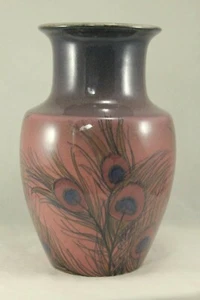 Gorgeous SARA SAX 1925 ROOKWOOD 8" ARTS & CRAFTS Peacock Feather Vase - Picture 1 of 10