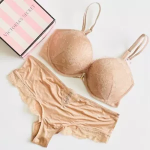 38DD XXL Victoria’s Secret beige nude pushup bra set cheeky panties - Picture 1 of 7
