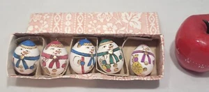 Wooden Egg Snowman Ornaments Holiday Multicolor 5 Pack Asian Style Box Generic - Picture 1 of 2