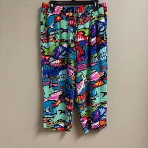 Jams World Womens Pants Size L Cropped Wide Leg Pull On Hawaiian Fish Beach - Picture 1 of 11