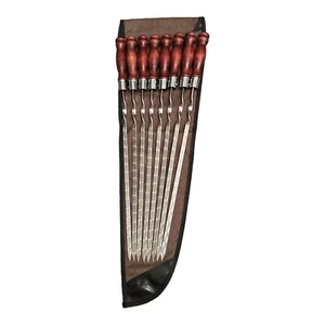 Brochetas de acero inoxidable para barbacoa Kebab 8 piezas con asas de madera -longitud 61 cm-estuche - Imagen 1 de 5