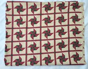 Cranberry Red Green Pinwheel Stars Quilting Fabric Stripes Squares 4 Yards - Picture 1 of 8