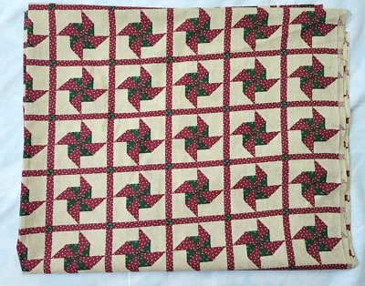 Tecido acolchoado listras quadrados 4 jardas cranberry vermelho verde cata-vento estrelas - Imagem 1 de 4