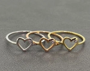 9ct Gold Diamond Solitaire Heart Dress Ring Size J 1/2, K 1/2, M, N 1/2 - Picture 1 of 6