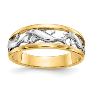 14K Solid Yellow Gold Dolphin Ring - Picture 1 of 1
