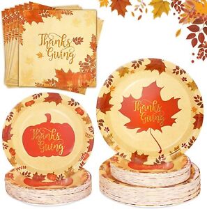 150 PCS Thanksgiving Plates and Napkins Thanksgiving Party Supplies Dis