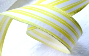 Toldo a rayas amarillo blanco 1,5" por 2 yardas popelina crujiente cinta con cable playa verano - Imagen 1 de 7