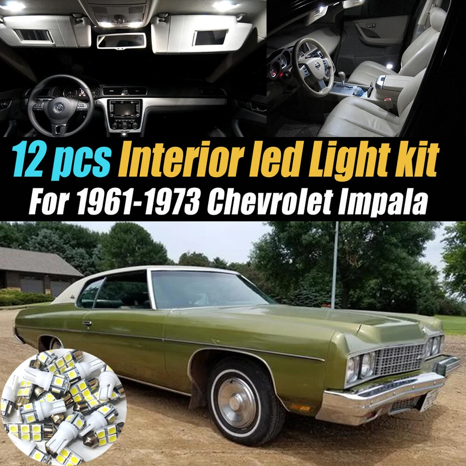 12Pc Super White Car Interior LED Light Bulb Kit for 1961-1973 Chevrolet Impala - Image 1 of 4