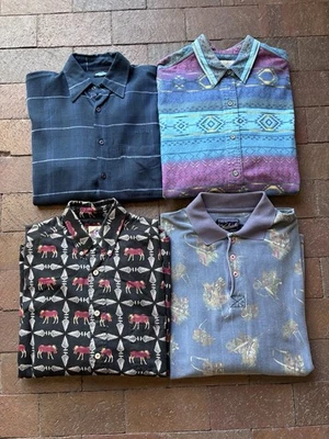 Лот из 4 рубашек с длинным рукавом на пуговицах винтажные шерстяные ацтекские кабели Kavu Barnfly - Изображение 1 из 4