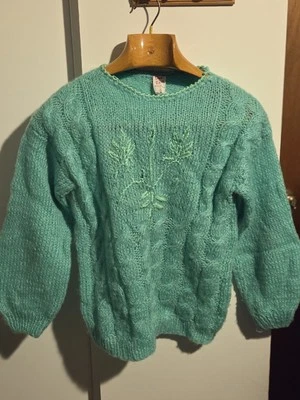 Suéter De Colección DUE ESSE Italia Verde Mohair Olefina Tejido Pequeñas Flores Talla Grande Foto 1 de 4