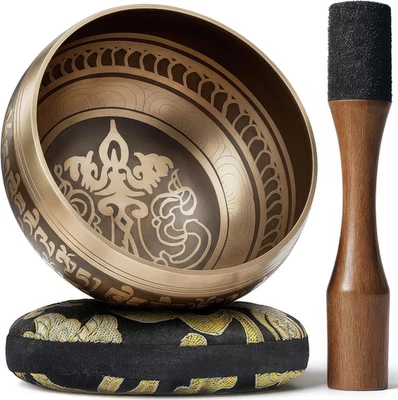 Cloche Tibétaine Nouveau Bronze Mantra Silent Mind, Design Unique, Yoga, A Main - Photo 1/4