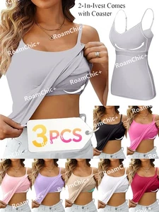 3PACK Womens Padded Cami Vest 2 in 1 Built in Bra Camisole With Shelf Tank Tops - Picture 1 of 31