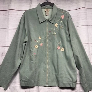VTG Teddi Green zip front embroidered floral blazer jacket size xl - Picture 1 of 10