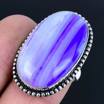 Anillo hecho a mano enchapado en plata 925 de ágata de encaje púrpura talla 7 de EE. UU. Foto 1 de 3