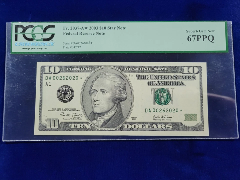 🌟 2003 $10 Fr. 2037-A* Federal Reserve Star Note PCGS SUPERB GEM NEW 67-PPQ - Image 1 of 2