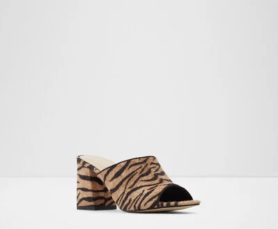 Zapatos Aldo Etelavia Marrón Pelo de Poni Cebra Tacones Altos Slide Mules Tacón de 9 Bloques Foto 1 de 4