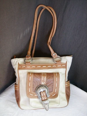 Bolso de Mano American West Cuero Tostado/Marrón Tostado con Costuras 12"x 9"x 5" Usado en Excelente Condición Foto 1 de 4