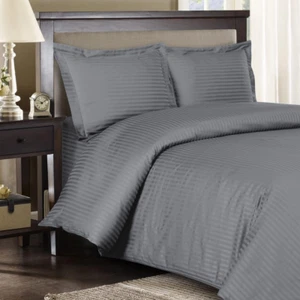 Stripe Gray 3 Piece Full/Queen Comforter Cover (Duvet Cover Set), 500-Thread-Cou - Picture 1 of 2