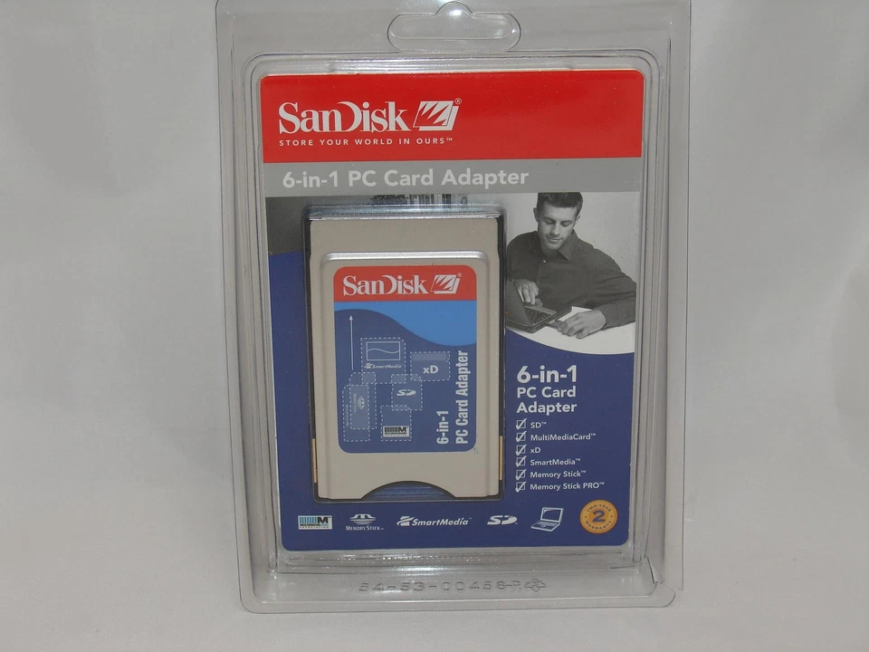 Boxed Sandisk 6 in 1 PC Card Adapter SD SDHC XD M/H SM MMC MS (SDAD-67-A10) - Bild 1 von 1
