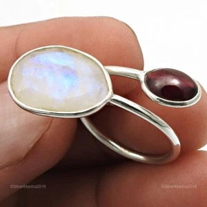 Arcoiris Piedra Luna Plata de Ley Tendencia Cóctel Anillo Aniversario Talla 7.5 - Imagen 1 de 9