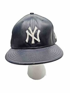 New Era New York Yankees Genuine 100% Leather Fitted Hat Size 7 1/4