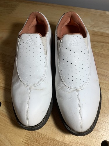 Scarpe da golf Adidas da donna bianche rosa traforate slip on 679281 US 7 UK 5 5