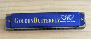 Vintage Golden Butterfly Harmonica 32 Holes Excellent Condition w/ Box. Blue - Picture 1 of 10
