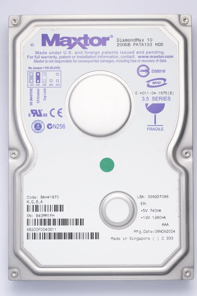 Maxtor DiamondMax 6B200P0 10 200GB PATA133 Desktop Hard Drive Code: BAH41B70 - Image 1 of 2