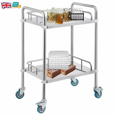 2-Tier Lab Rolling Cart Medical Trolley W/ Fence Stainless Steel Stainless Steel • 54.99£