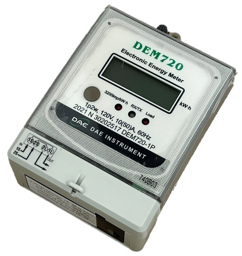DAE DEM720-1P kWh Submeter, RS485, 1P2W(1 Hot wire,1N), 120v, 50A, Internal CT - Image 1 of 4