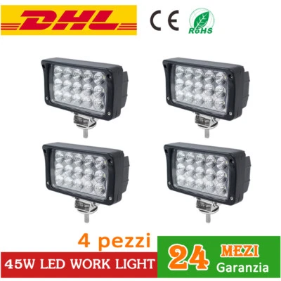 4X 45W LED LUCE FARO DA LAVORO WORK LIGHT FARI TRATTORE LAVORO FARETTO 12V 24V - Image 1 of 4
