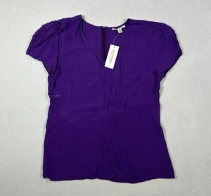 Banana Republic Blouse Women's Purple Short Sleeve Drape V Neck Top NWT Size 14 - Picture 1 of 5