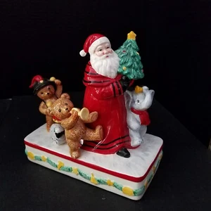 Vintage Schmid Musical Figurine Wind Up Here Come Santa Claus Teddy Bears Toys - Picture 1 of 7