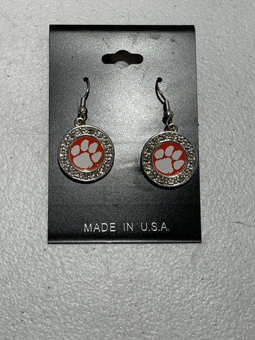 New Licensed Clemson Tigers Dangle Paw Earrings with Bling Cover