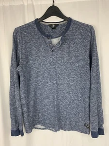 Volcom Henley Shirt Men Medium Blue Long Sleeve Pullover Button Logo Pocket Knit - Picture 1 of 12