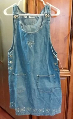 NUEVO CON ETIQUETAS J.L.N.Y. Vestido Jersey Vintage Años 90 Y2K Azul Denim Bordado Floral Talla M Foto 1 de 4