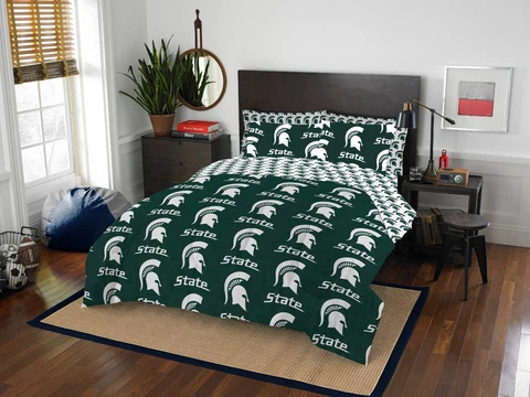 Michigan State Spartans Queen Bed in a Bag Comforter Set 7 Piece Official NCAA Cover