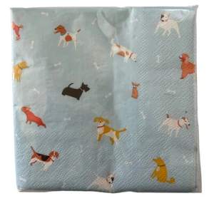 OCS Blue Napkins With Dogs 40 3-ply Cocktail Desert Paper Multicolor Pup-arazzi - Picture 1 of 2