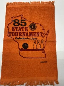 1985 Vintage Lions State tournament Caledonia Lions Orange Bowling Towel - Picture 1 of 3
