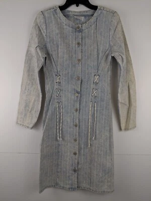 Vintage My Michelle 7 Blue Striped Denim Dress Long Sleeve Button Front - Изображение 1 из 4