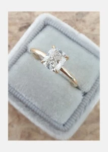 2.00 Ct Cushion Cut Lab Created Diamond Engagement Ring 14K Yellow Gold Over - Picture 1 of 6