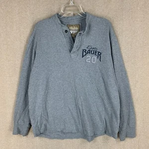 Camicia da uomo Eddie Bauer grigio L Henley manica lunga pullover flanella rilassato - Foto 1 di 21