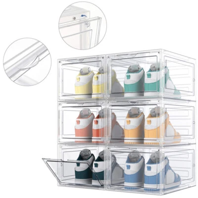 6 Scatole Grande scarpe Scarpiera Cassetto Trasparente Organizzatore impilabili - Immagine 1 di 4