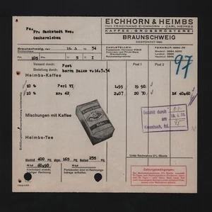 BRAUNSCHWEIG, Rechnung 1934, Eichhorn & Heimbs Kaffee-Grossrösterei - Bild 1 von 1