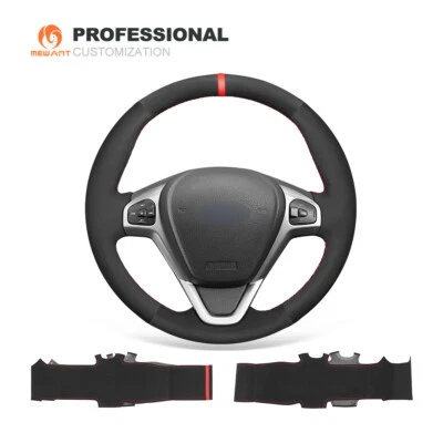 MEWANT Black Suede Car Steering Wheel Cover for Ford Fiesta Ecosport B-MAX - Image 1 of 4