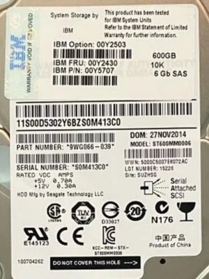 NEW IBM V3700 2.5" 600GB 10K SAS 00MJ145 00Y5707 00Y2430 00Y2503 Hard Drive HDD - Image 1 of 3