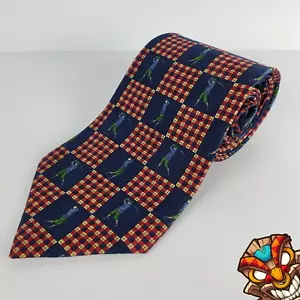 Tommy Hilfiger Swinging Golfer Burgundy & Blue Golf Print Silk Neck Tie EUC - Picture 1 of 7