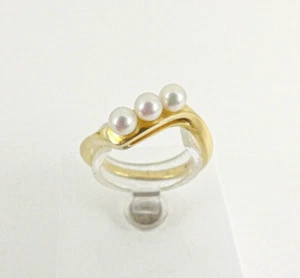 18ct Gold Pearl Ring Mikimoto Triple Certificate 3.3 grams 18k Size M  Gift Box - Picture 1 of 9