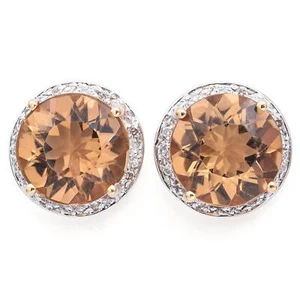 John C. Rinker 14K Yellow Gold 5.15 Ct. Citrine Halo Stud Earrings - Picture 1 of 5